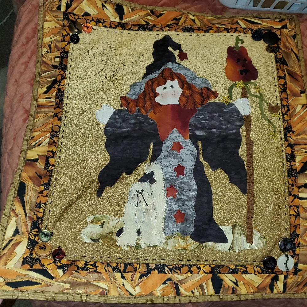 Trick or Treat Wall Quilt Witch Cat Broom Halloween Wall Decoration